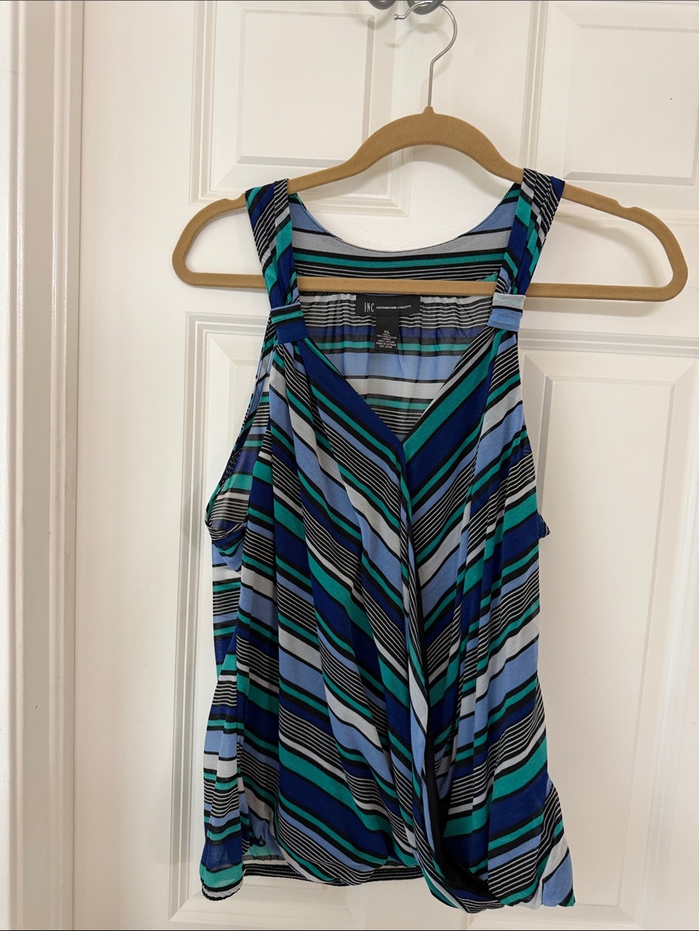 INC International Concepts Blue, Teal & Black Striped Tank Top